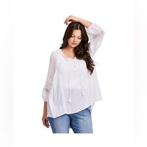 Avenue White Lace Detail Blouse